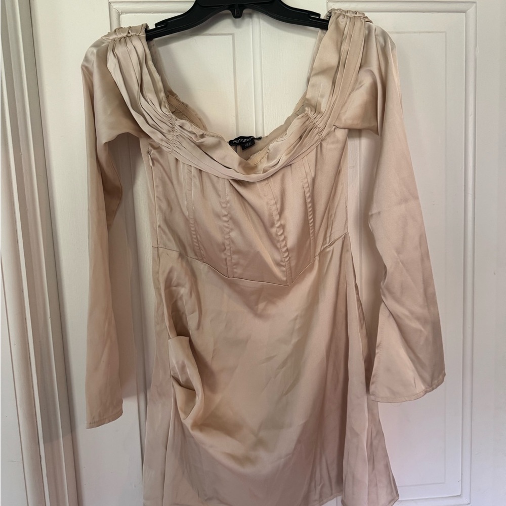 Elegant Cream Long Sleeve Women's Dress